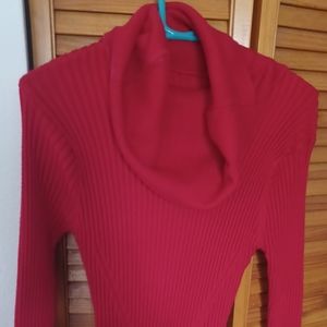Red Ribbed Turtleneck Long sleeve Sz Small *Very Thick